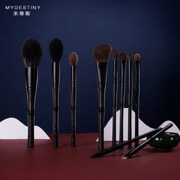 MyDestiny – ensemble de pinceaux de maquillage luxueux avec manche en ébène traditionnel, 10 pièces, Kit de stylos à cheveux naturels soigneusement choisis, professionnel 240119