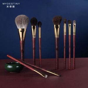 MyDestiny Pinceau de maquillage luxueux traditionnel avec manche en ébène - 9 pièces - Kit professionnel en bois de rose de haute qualité pour cheveux naturels 240119