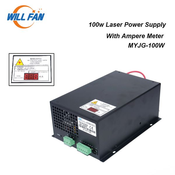 Will Fan – alimentation Laser MYJG100W 100W Co2, avec ampèremètre, pour Machine à graver au Laser, utilisation pour pièces de boîte Laser 100W