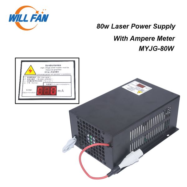 Fuente de alimentación láser Will Fan MYJG80W 80W Co2 con amperímetro para máquina cortadora de grabado láser 80W piezas de caja láser