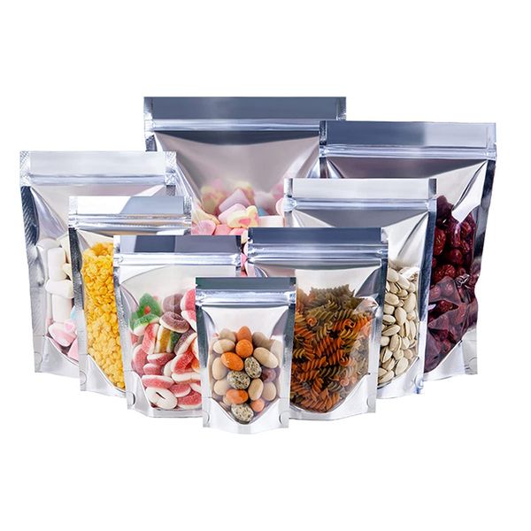 Sacs en mylar pour le stockage des aliments Sacs en mylar transparents refermables Pochettes debout Grands sacs de stockage anti-odeurs pour les petites entreprises LX5556