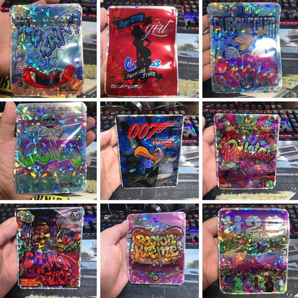 Mylar bolsas de embalaje de flores secas láser California 3,5 g paquete de comestibles embalaje bolsa de plástico holograma vacío paquete de paquetes holográficos