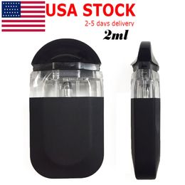 USA STOCK Stylo Vape jetable 2 ml Pod E-cigarettes Vides Chariots à huile épaisses Batterie rechargeable 280 mAh Vaporisateur à bobine en céramique Échantillon Stylos plats Logo personnalisé