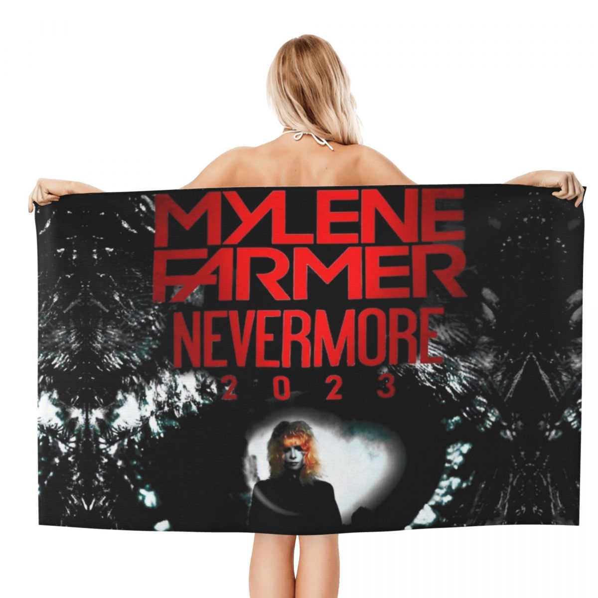 Mylene Farmer Nevermore2023ビーチタオルクイック乾燥フランスの歌手スーパーソフトマイクロファイバーバスサウナタオル