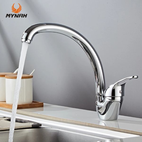 Mynah Kitchen fregadero de agua grifo curvado boucet curvo toque cubierta de toque toucet de una sola manija montada en caliente y fría grifo de cocina