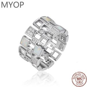 Myop 925 Silver Gift Synthetische opaal rechthoekige ring Artistieke sfeer Warm eenvoudig ontwerp Sense 240424