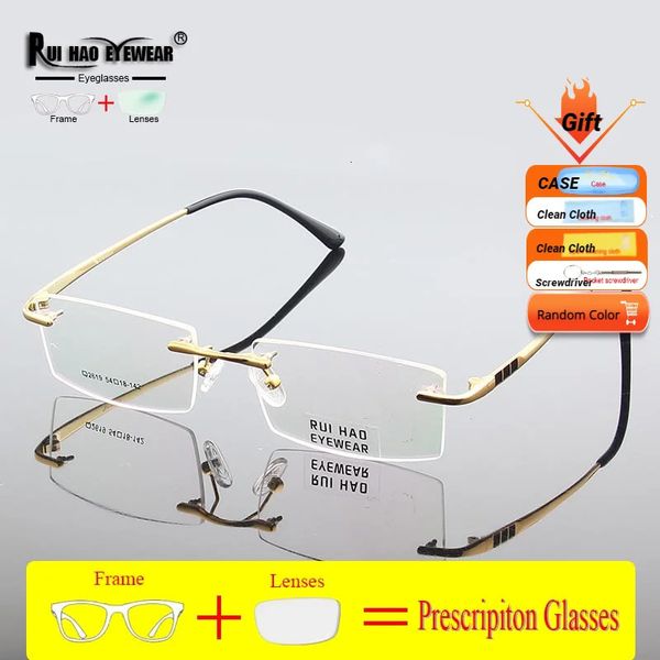 Gafas graduadas para miopía, lentes de resina personalizados, gafas progresivas, montura sin montura Unisex 2619 240109