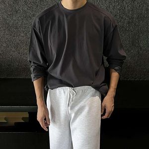 MYQ – T-shirt Simple à manches longues pour hommes, couleur unie, nouveau basique polyvalent, sous-couche coréenne, bas en coton ample, printemps