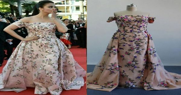 Myriam Fares Aishwarya Rai Robes de célébrité Festival de Cannes 2016 Images réelles Robes de soirée brodées en perles avec détachable4098632