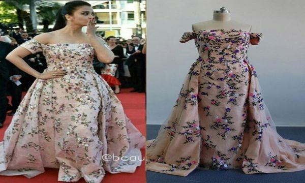 Myriam Fares Aishwarya Rai Celebrity Dress Festival Cannes Festival 2016 Images réelles Broidery Robes de soirée perlées avec détachable4677921