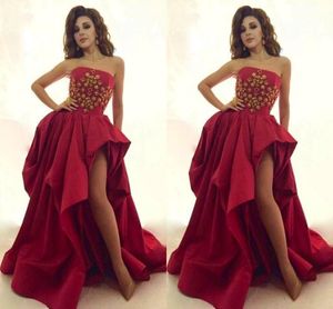 Myriam treedt op Pageant Avondjurken Strapless kralen Appliques Split Side Red Carpet Dresses Party Evening Plus Size Formal Prom -jurken