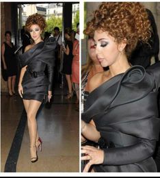 Myriam Fares Robes de bal Robes de tapis rouge offshounder Short Black Party Robes Tiered Mini Night Robe Homecoming Party Dress8411711