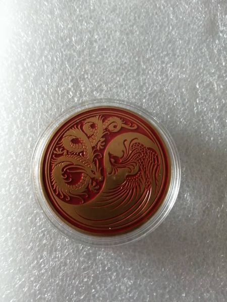 Mystérieux cadeau de style chinois Yin Yang Dragon Phoenix relief tridimensionnel argent noir médaille commémorative pièce de monnaie Tai Chi