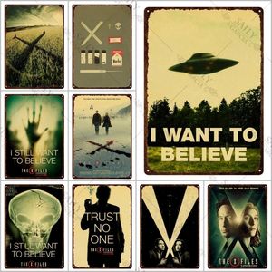 Mystérieux The X Files affiche en étain plaques d'impression en métal Alien Ufo série TV rétro film signe en étain affiche Man Cave plaques en métal pour Pub Bar signe taille 30X20 CM w02