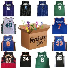 Box Mystery Basketball Jerseys Mystery Boxs Sports Shirt Cadeaux pour toutes les chemises Iverson Garnett Bird Barkley Anthony Ewing Hardaway Kemp envoyé à un uniforme pour hommes au hasard