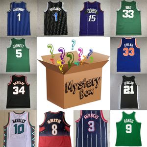 MYSTERY BOX camisetas de baloncesto Mystery Boxes Camiseta deportiva Regalos para cualquier camiseta 15 Vince Carter Tim Duncan Dikembe Mutombo Latrell Sprewell Jersey enviado al azar