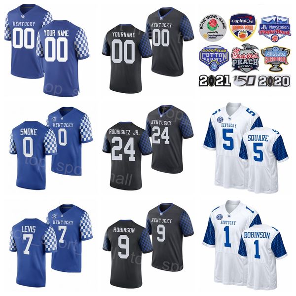 NCAA College Kentucky Wildcats Football 29 LaVell Wright Jersey 6 Dane Key 9 Tayvion Robinson 13 JJ Weaver 5 DeAndre Square 80 Brenden Bates University Noir Bleu