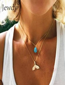 Collier de pendentif de sirène mystique Gold Whale Tail Droplettes en pierre Colliers de chauffeur de cou collier pour femmes bijoux boho8953000