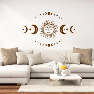 Calcomanías místicas de sol y luna para pared, calcomanía mágica de fase lunar celestial para dormitorio, sala de estar, Mural para el hogar, pegatina de vinilo decorativa