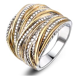 Mytys 2 Tone Verweven Crossover Statement Ring Mode Dikke Bandringen voor Dames Zwart Goud Zilver Rose Verguld Brede Wijsvingerringen Kostuum Sieraden