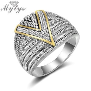 MyTys Grey Silver Geometric Antique Statement Ring voor Dames Retro Design Party Vintage Accessoires R2115 Band Ringen