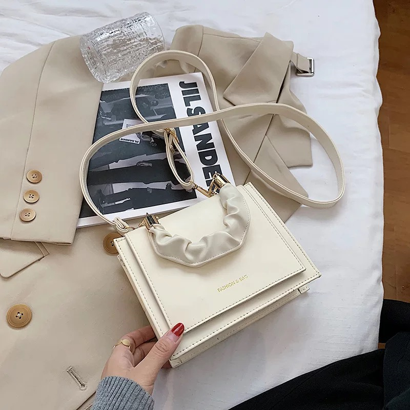 Myyshop plånbok mode kvinnor fyrkantiga pu läder handväska enkel axel väskor messenger beige