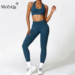 MyZyQg, conjunto de Yoga de dos piezas para mujer, conjunto de Yoga ajustado sin costuras, traje de pantalón deportivo ajustado para correr, ropa deportiva de secado rápido para belleza y espalda 240112