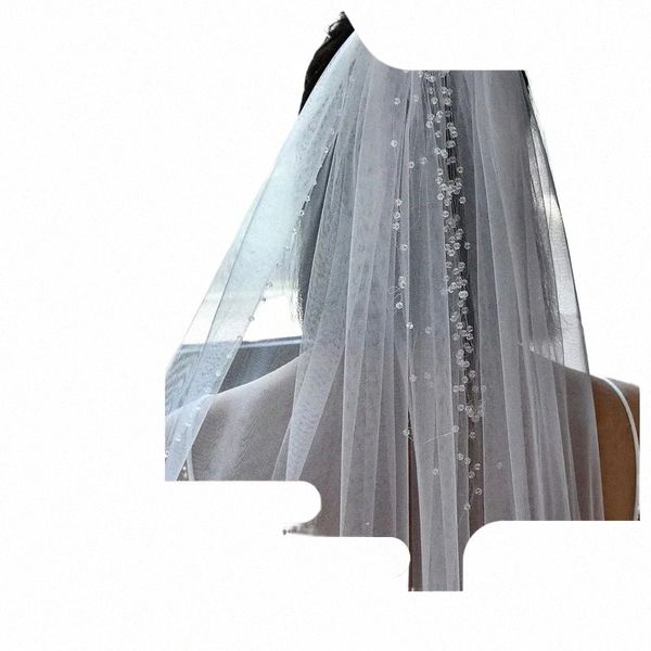 MZA20 Bridal Veil Crystals Edge Bride Wedding Veil Pougle à main Longueur Longueur Dilate Nail Perle de mariage 1 Tier Active Z3JR #