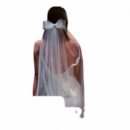 MZA39 Bridal Veils Bows Veil de mariage perlé avec peigne 15 Quinceanera Girls First Communi Acntice Hard Organza F4NO #