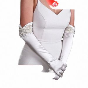 MZC08 1 paar bruiloft bruid handschoenen parels kralen deksels armen wit lg satijn elegante vrouwen vrijgezellenfeest