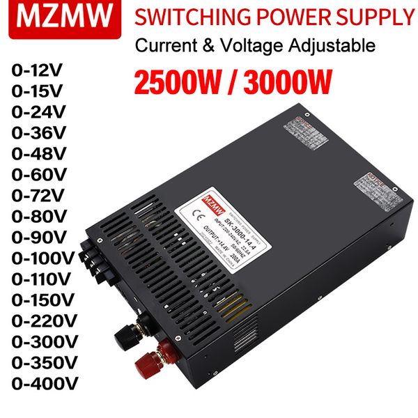 MZMW 2500W 3000W Alimentation de commutation AC 110 / 220V à DC 0-12V 24V 36V 48V 60V 80V 90V 110V 220V 300V 350V 400V SMPS réglables