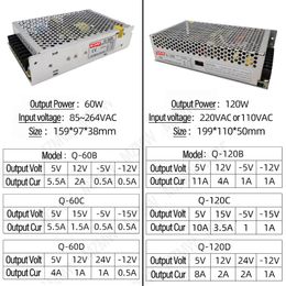 MZMW 60W Quad Offre d'alimentation de sortie 5V 12V 24V -5V -12V quatre voies AC vers DC SMPS Q-60B Q-60C Q-60D pour le transformateur de pilote à bande LED