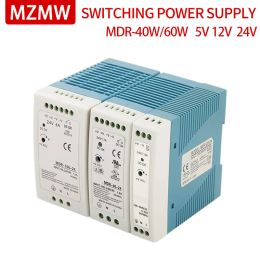 MZMW Industrial Din Rail Interrupteur d'alimentation MDR-40W 60W 5V 12V 24V 100-240V AC / DC Source de transformateur de sortie unique