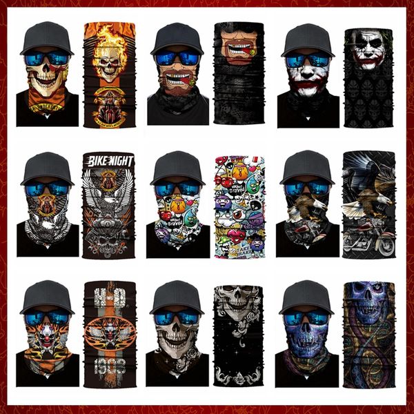 MZZ110 Masque facial de Moto, Masque fantôme, foulard de tête de motard, Masque de cou, crâne d'halloween, Mascara, Bandanas d'équitation