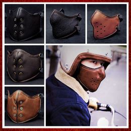 MZZ114 Motorfiets Retro Mask PU Leer Vintage Motor Rijmasker Zwart Brown Punk Style voor Halley -maskers