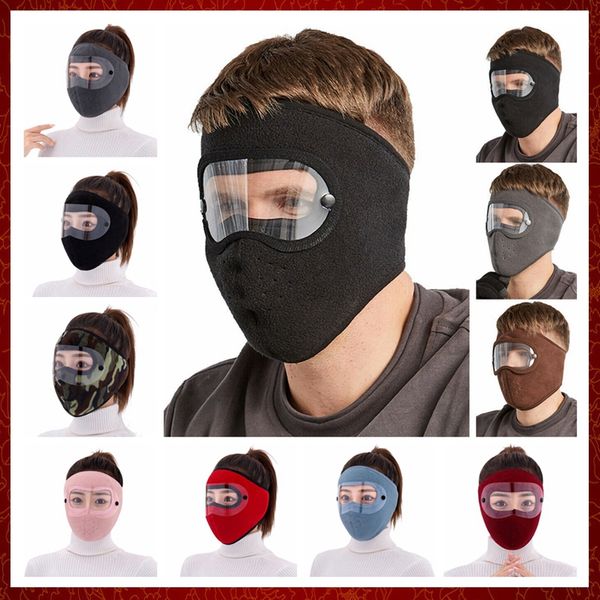 MZZ179 Máscara facial antipolvo a prueba de viento Ciclismo Esquí Máscaras transpirables Fleece Face Shield Capuchas con gafas HD Gorra de ciclismo