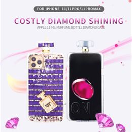 N.5 botella de perfume funda de diamante para iPhone 11 en forma de cadena bolso funda 12 pro max XS MAX XR 8PLUS funda
