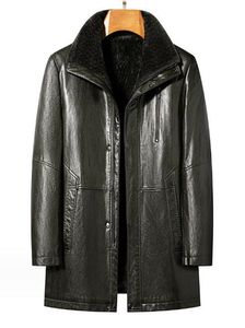 N-8819 Nouveaux hommes mode décontracté fourrure intégré manteau en cuir hiver hommes mi-longueur épaissi doublure chaude veste en cuir de mouton