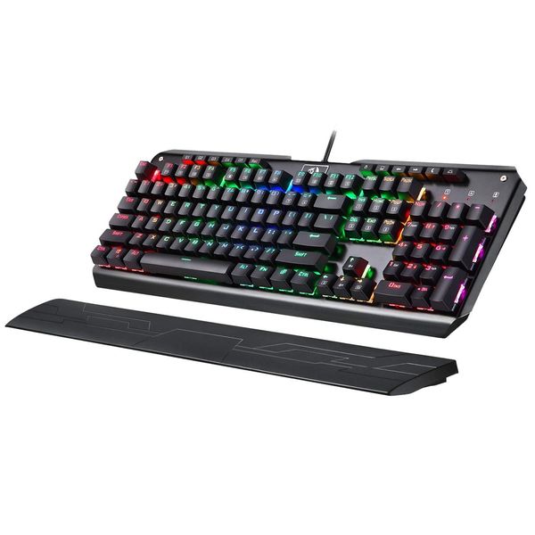 Teclado mecánico para juegos n K555 con interruptores azules Grabación de macro Reposamuñecas Tamaño completo Indrah para Windows PC Gamer