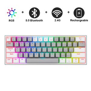 N K616 Pro TKL clavier mécanique sans fil rvb 5.0 BT/2.4 Ghz/filaire trois Modes 60% clavier Bluetooth commutateur rouge linéaire