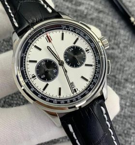 N Kwaliteit mannen 42 mm zilveren rubberen riem horloge kwarts chronograaf lederen band glopende clasp herenjurk op polshorloges