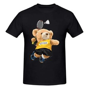 N's T-shirts 2024 Nieuwe Teddy Bear Playbadminton T-shirt Oefening Clothshort Graphics Men Men Women Korte mouw Gedrukt shirt Top J240506