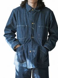 N Stock Années 1930 Wab Stripes Veste Vintage Vêtements de travail pour hommes Manteau en denim de chemin de fer J8CP #