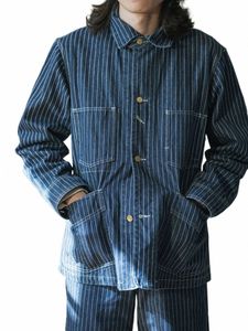 n Stock Années 1930 Wab Stripes Veste Vintage Vêtements de travail pour hommes Manteau en denim de chemin de fer P9pr #