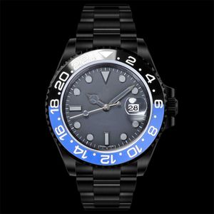 N Top G.M.T 3186-3285 904L 40mm Luxury Mens Watch 2824 Bewegingsmachines 40 mm DLC Zwarte diamanten film Dark Night Black Dial Gravel Gravel