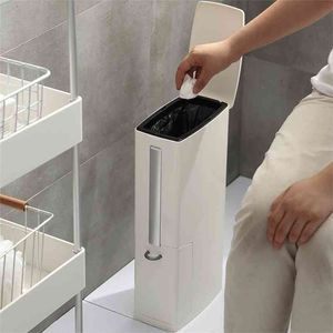 N Poubelle de salle de bain avec support de brosse de toilette Sac poubelle en plastique Poubelle 3 en 1 210728