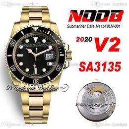 N V2 SA3135 Reloj automático para hombre Oro amarillo de 18 quilates Cerámica Bisel Esfera con índice negro Caja de acero 904L y pulsera de acero OysterSteel ETA Supe275s