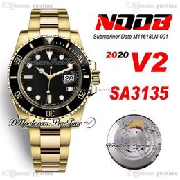 N V2 SA3135 Reloj automático para hombre Oro amarillo de 18 quilates Cerámica Bisel Dial de índice negro Caja de acero 904L y pulsera OysterSteel ETA Supe345y