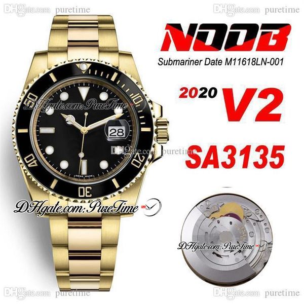 N V2 SA3135 MONTRE MENSE AUTOMATIQUE 18K Céradine de céramique en or jaune Céroqueur noir INDEX 904L ACTE