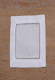 N0026 12 pièces Linencotton White Hemstitched Cocktail Napkins 6quot X 6quot Ladder Hem Stitch Tissu Coucle-cône de serviette Y2007063988